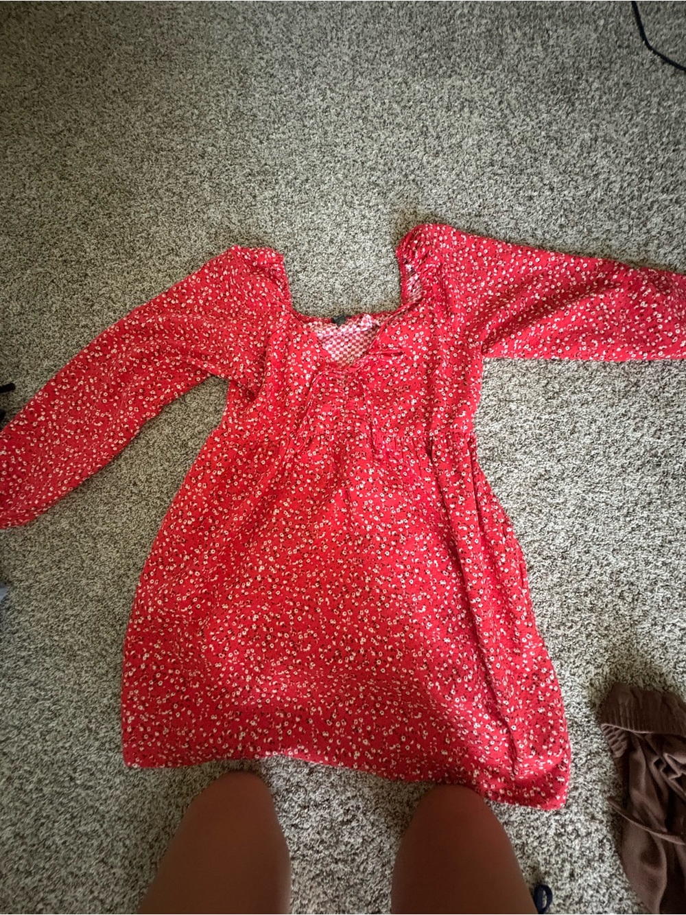 wild fable Red Long Sleeve Floral Babydoll Dress